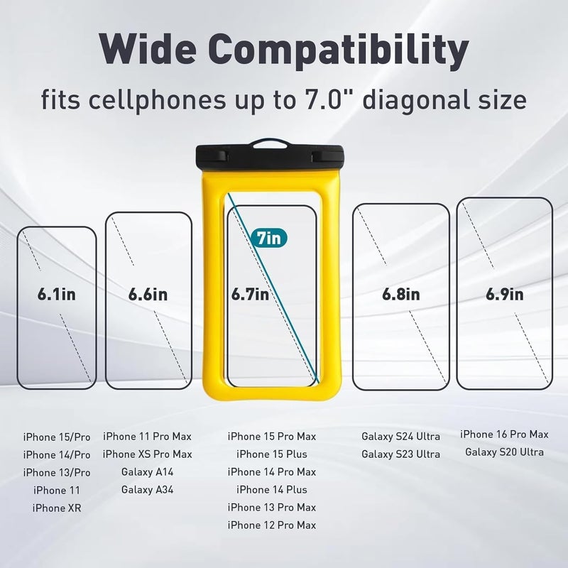 Foweroty Floatable Soap Bubble Waterproof Phone Pouch/Case with Crossbody Lanyard for iPhone 17 16 Pro Max/15 Pro/14/13/12, IP68 Cellphone Dry Bag Beach Cruise Ship Essentials, 1 Pack-Yellow-7″ - Image 2